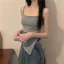 IAPPORTUNIA Áo Vest xẻ không đều, có miếng đệm ngực màu trơn mùa hè buộc dây, áo thun gợi cảm