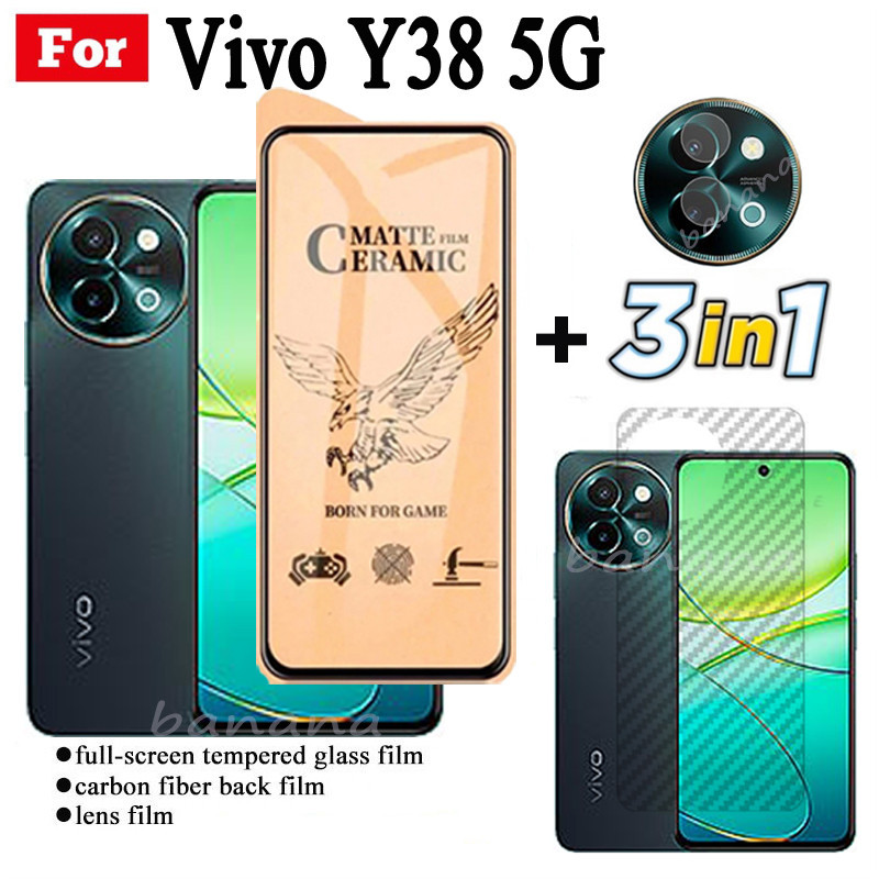 Kính cường lực gốm 3 TRONG 1 VIVO Y38 5G cho Vivo Y03 Y18E Y 18 Ống kính máy ảnh Kính bảo vệ màn hình và phim mặt sau