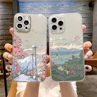 Ốp Điện Thoại Phong Cảnh Anime Nhật Bản Cho IPhone 15 Pro Max 14 11 12 13 Mini XR XS 7 8 6 6S Plus SE 2020 2022 Vỏ Mềm TPU Bảo Vệ Ống Kính Cặp Đôi Chống Va Đập Mặt Sau