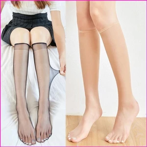 Women Crystal Fiber Silky Knee Highs Socks Compression Ultra-Thin Sheer Stocking