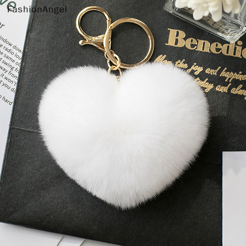 FashionAngel Màu Trơn Lông Tơ Pompom Móc Khóa Quà Tặng Cho Nữ Mềm Mại Hình Trái Tim Pompon Giả Túi Ô Tô Phụ Kiện Móc Khóa TH