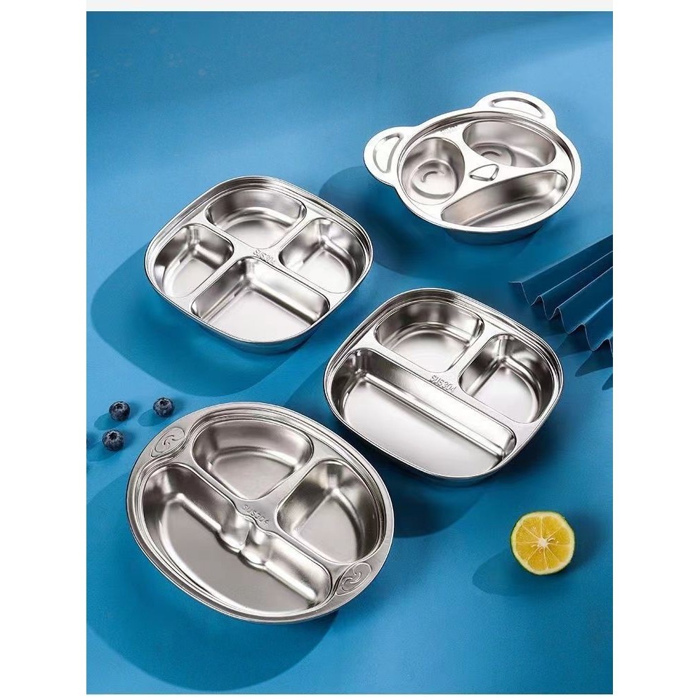Đĩa Thép Không Gỉ 304 Ngăn Trẻ Em Khay Ăn 211 Điểm Hộp Cơm Trưa Đĩa Định Lượng Trẻ Em Đĩa Thức Ăn Nhanh Đĩa Giảm Cân Giảm Béo Đĩa Điều Khiển Thực Phẩm Đĩa