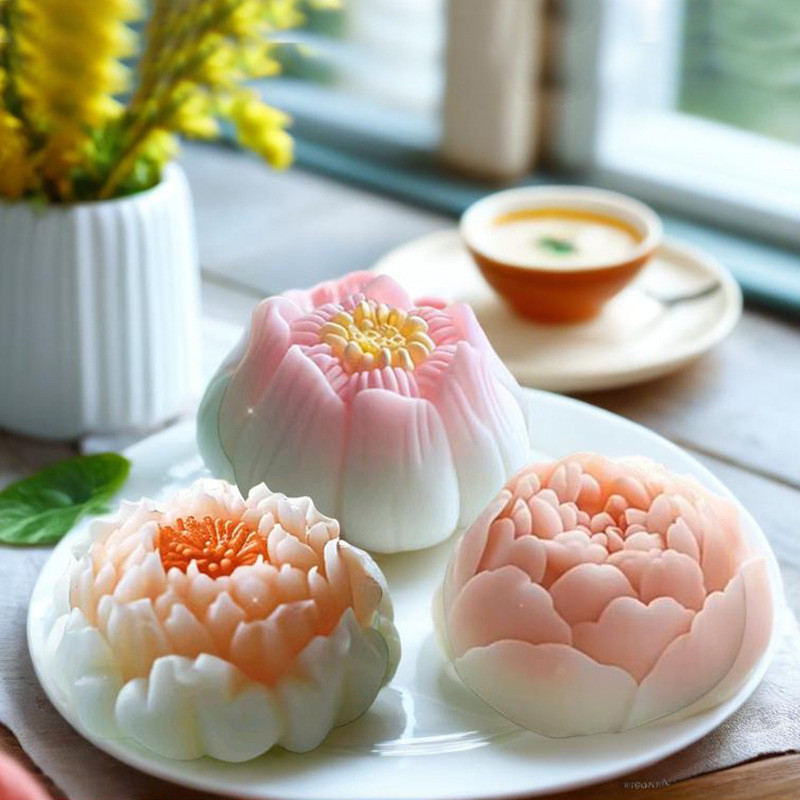 Khuôn silicon DIY 3D hoa sen/hồng/mẫu đơn/hibiscus làm bánh trung thu, mousse, thạch cao, nến, xà phòng