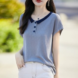 Mùa hè Phong Cách Mới Tencel Dệt Kim Tay Ngắn Phong Cách Phương Tây Rời Top Phù Hợp Với Jacquard Giảm Tuổi PO