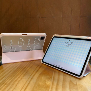 Vỏ gấp ba lần cho Mini6 Mini7 IPad5 6 7 8 9 10th 11th a16 Air11 Air2 Air13 Air4 Air5 Air6 10.9 "Pro10.5 Pro11 Pro12,9 2018 Air Pro 11 13 2024 Vỏ da họa tiết đám mây hồng
