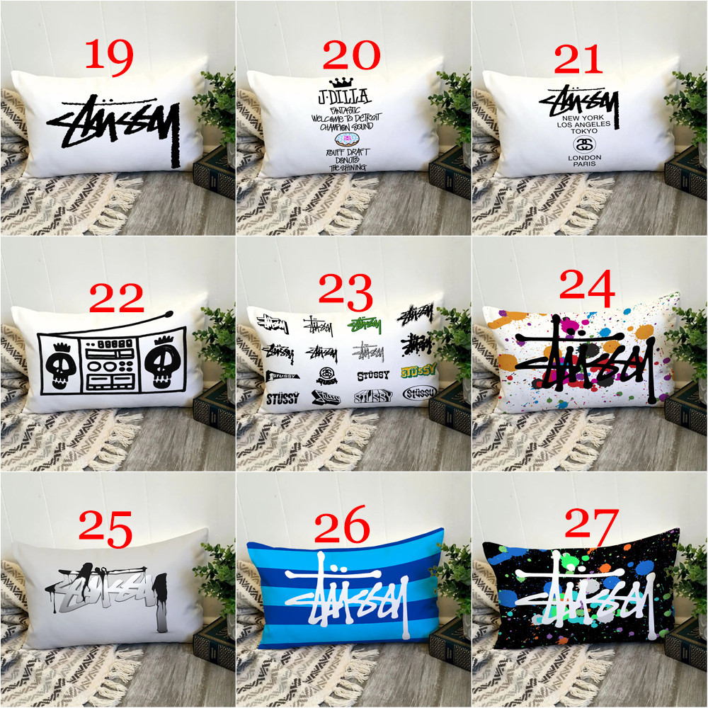 Art Stussy Logo Vỏ Gối Hình Chữ Nhật In Hình Một Mặt Đệm Polyester Trang Trí Nhà Cửa Món Quà Tốt Nhất (Không Có Lõi)