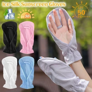 Găng tay chống nắng bằng lụa băng-Găng tay hở ngón đạp xe ngoài trời-phong cách mỏng mùa xuân hè, không trơn trượt, thoáng khí, nhanh khô