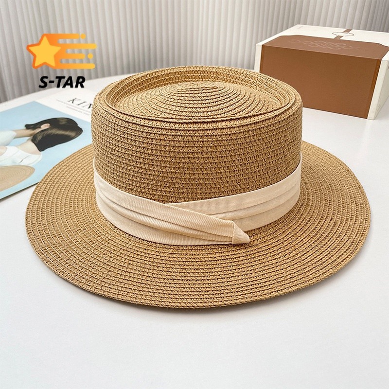 Mũ Rơm Nữ Mùa Hè Anh Flat Top Hat Du Lịch Ngoài Trời Vành Lớn Che Nắng ...