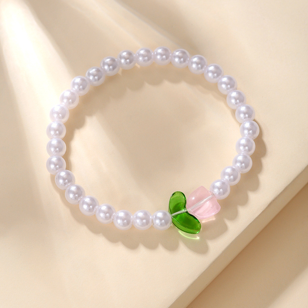 Vòng tay hoa đơn giản đính cườm hoa Tulip thời trang nữ