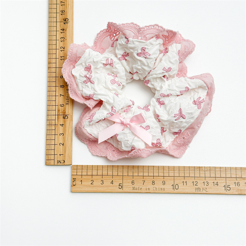 Dây Cột Tóc Scrunchies Đính Nơ Viền Ren Xinh Xắn Phong Cách Hàn Quốc Phụ Kiện Tóc Nữ và Bé Gái