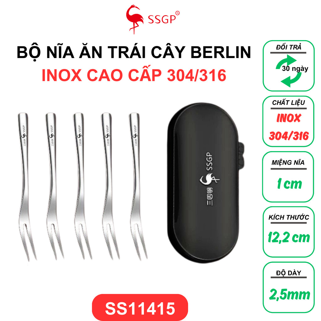 Nĩa ăn trái cây Inox 304 & 316 cao cấp SSGP  - SS11415 nĩa hoa quả xiên trái cây