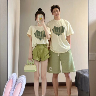 HIIXIIVI Mới Phong Cách Hàn Quốc Thời Trang Nữ Quần Áo Rời Cặp Đôi Áo Thun Cotton Tay Ngắn Oversize Tee Nhân Quả Người Phụ Nữ Cổ Tròn Áo