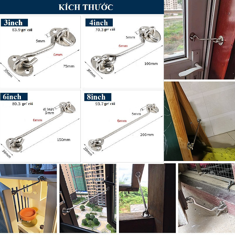 MÓC CỬA, CHỐT CỬA SỔ CHỐNG GIÓ GIẬT VA ĐẬP BẰNG THÉP KHÔNG GỈ - FE123