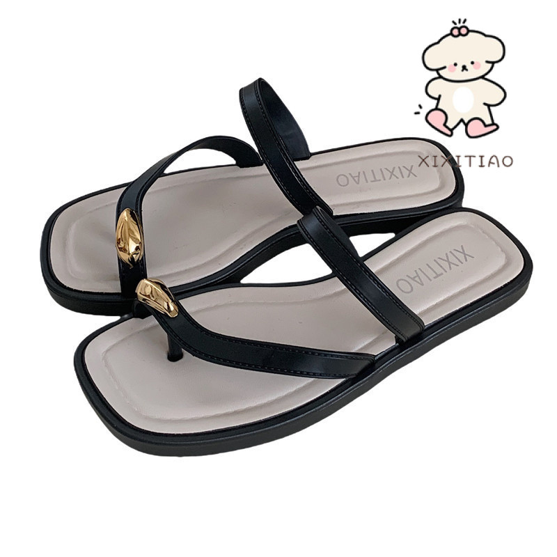 Xixitiao Đơn Giản Cao Cấp Flip-Flops Đi Biển Flip-Flops Mùa Hè Nữ Đi Biển Kỳ Nghỉ Ngoài Trời Mặc Pháp Retro Dép S