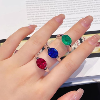 Châu Âu Mỹ ins Phong Cách Mới Ngọc Bảo Cao Carbon Kim Cương Đỏ Corundum Xanh Cột Sống Nhẫn Nữ