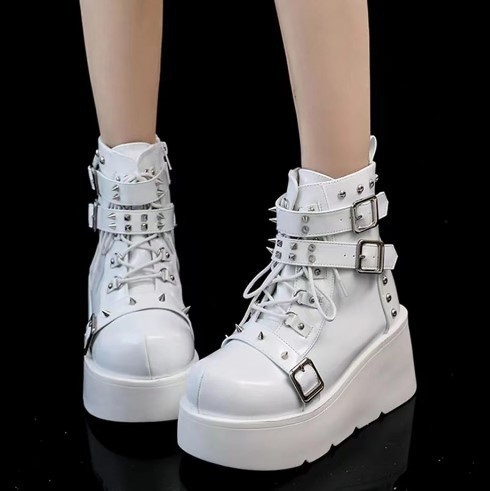 Nightwalker Original Martin Boots Hot Girl Dày Gót Tròn Thoáng Mát Giày Bốt Ngắn Khóa Ren-Up Trang Trí Ren-Up Martin Boots