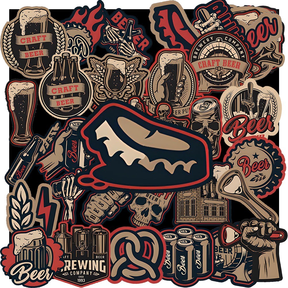 50 cái Sticker Retro Beer chống nước, Decal Beer Vintage dán vali, điện thoại, mũ bảo hiểm
