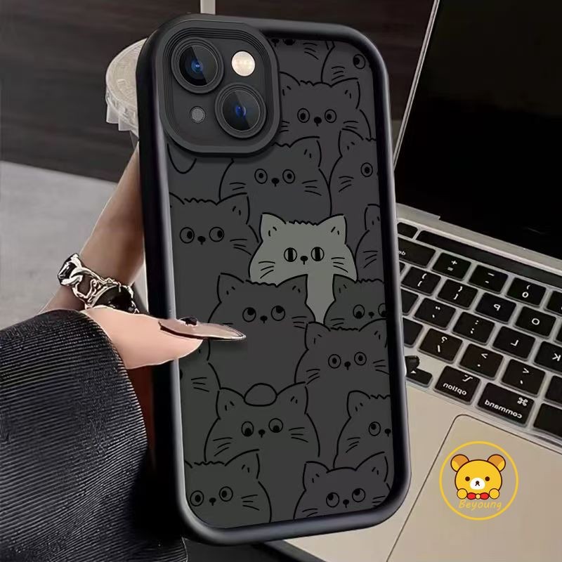 Ốp Điện Thoại Mềm Mèo Đen Vui Nhộn Dễ Thương Cho Redmi K80 K70 K70E K60 K60E K50 K50i K40 K40s K30 K20 Pro Ultra Gaming Matte Back Cover Hoạt Hình Màu Kẹo Chống Sốc Vỏ Chống Rơi