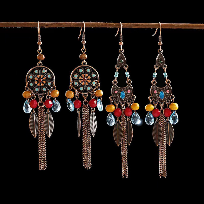 Retro Cá Tính Lá Tua Rua Tai Móc Phong Cách Dân Tộc Mặt Mỏng Dây Xích Bông Tai Bohemian Tất Cả Trận Đấu Được Vận Chuyển Trên Behalf