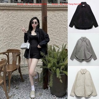 Áo Sơ Mi Kaki Cúc Bấm Vạt Bầu Đuôi Tôm Double - Six Áo Khoác Denim Dày Dặn