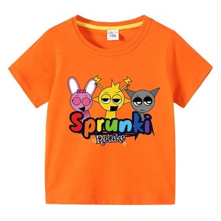2025 Hoạt Hình Sprunki Áo Thun Cho Trẻ Em Tay Ngắn Bé Trai Bé Gái Mùa Hè Thường Ngày Tee Playwear Trang Phục
