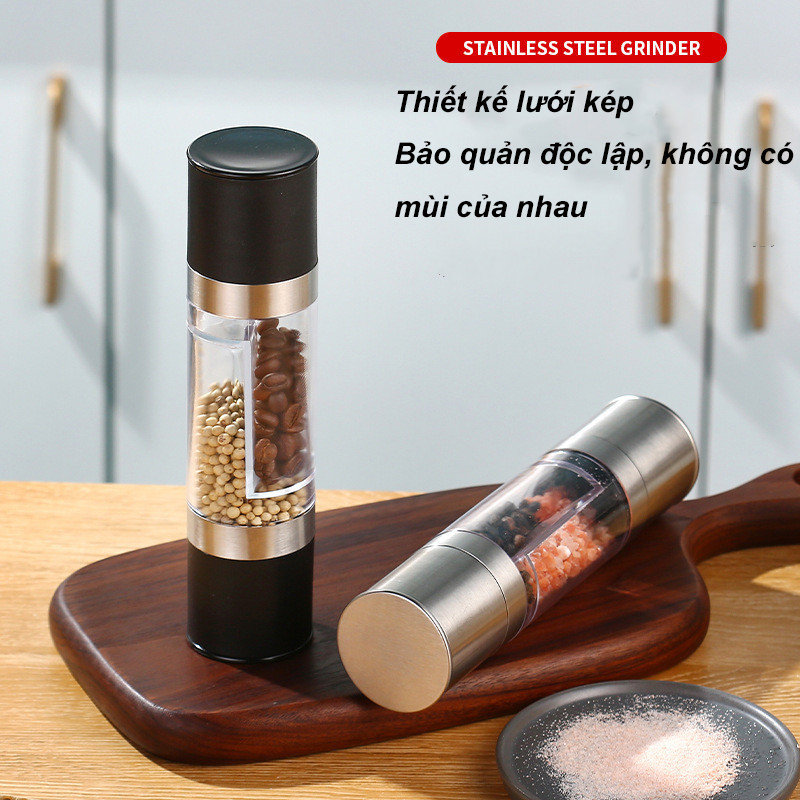Lọ xay tiêu cầm tay thủy tinh và inox 304 cao cấp tiện lợi,máy xay tiêủ côông inox cao cấp