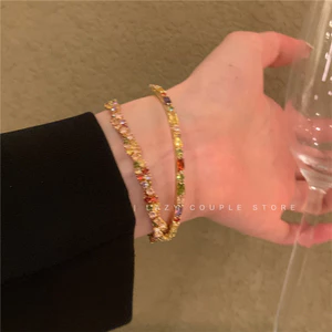 Xếp chồng lên nhau, bầu không khí thời trang, vòng tay màu dopamine Zircon, thiết kế Nữ, Vòng Tay Tinh tế, vòng tay, trang sức QMVD