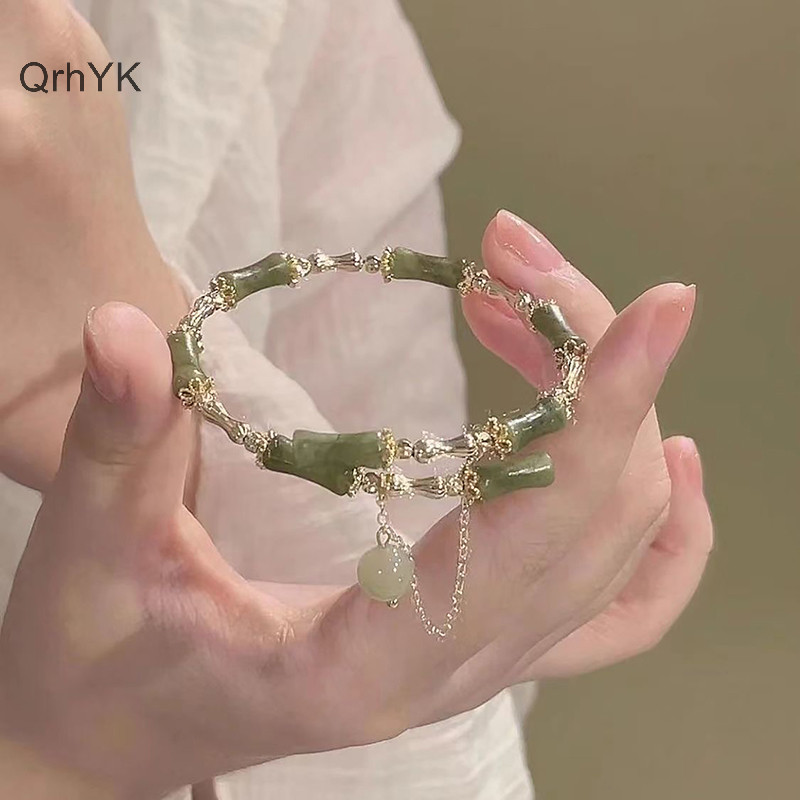 Nhà Máy Thời Trang Phong Cách Trung Hoa Retro Xanh Tre Khớp Đính Hạt Vòng Tay Cho Nữ Thời Trang Độc Đáo Tinh Tế Quyến Rũ Vòng Tay Trang Sức Quà Tặng QrhYK