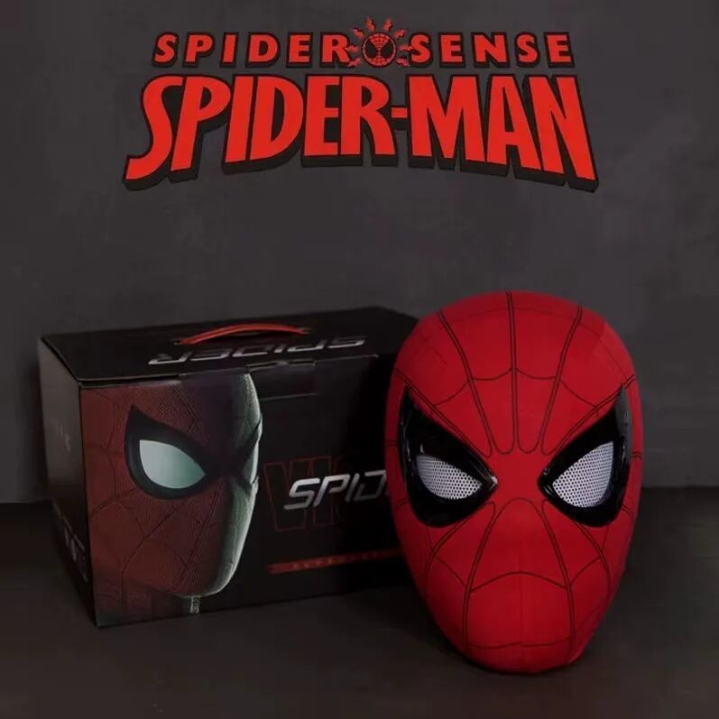 1: 1 Mascara Người Nhện Mũ Cosplay Người Nhện Cảm Ứng Đèn Led Di Chuyển Mắt Mặt nạ Điện Tử Đàn Hồi Vải Đồ Chơi