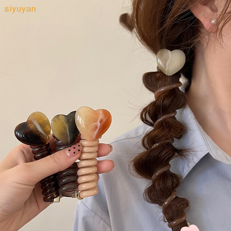 Siyuyan 1 Dây Cao Su Co Giãn Trái Tim Cho Nữ Bé Gái Dây Điện Thoại Dây Buộc Tóc Vòng Xoắn Ốc Cuộn Dây Tóc Đuôi Ngựa Phụ Kiện VN