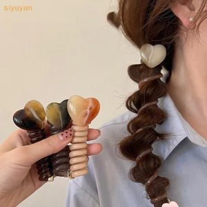 Siyuyan 1 Dây Cao Su Co Giãn Trái Tim Cho Nữ Bé Gái Dây Điện Thoại Dây Buộc Tóc Vòng Xoắn Ốc Cuộn Dây Tóc Đuôi Ngựa Phụ Kiện VN