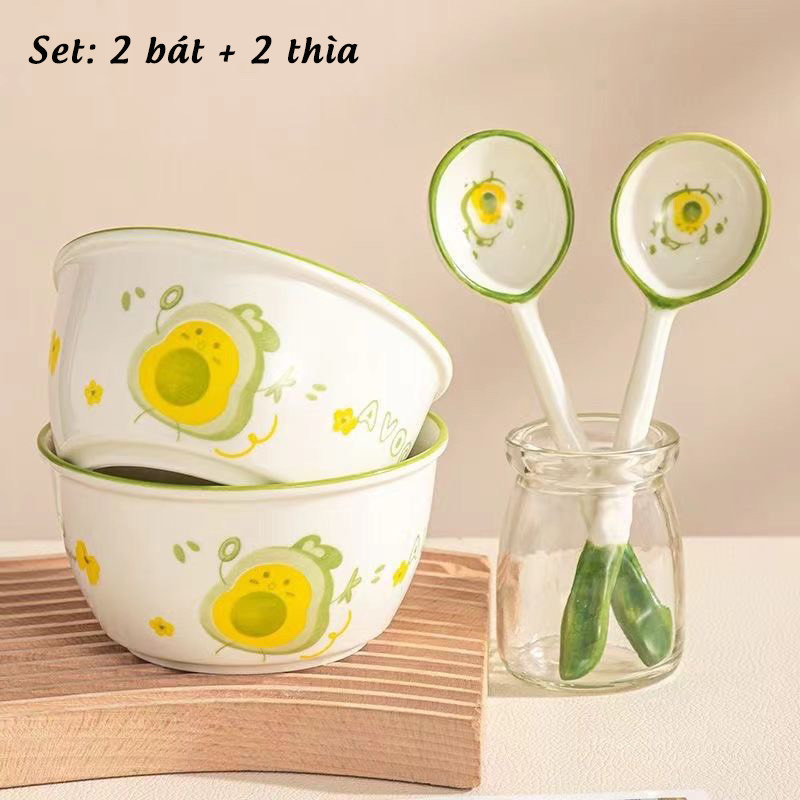 Bát Ăn Bằng Sứ Hình Quả Bơ Avocado Dễ Thương - Chén Ăn Cơm Ngon Miệng Decor Cho Bé Tên Bơ