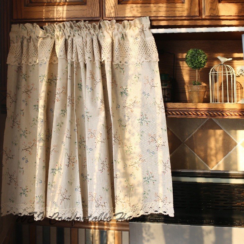Rèm vải lanh cotton Bắc Âu hoa nhỏ ngắn, chống bụi, trang trí, phân vùng không cần thanh