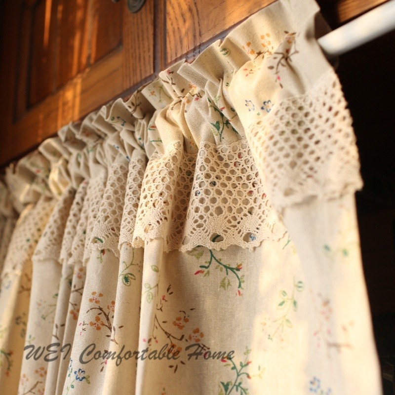 Rèm vải lanh cotton Bắc Âu hoa nhỏ ngắn, chống bụi, trang trí, phân vùng không cần thanh