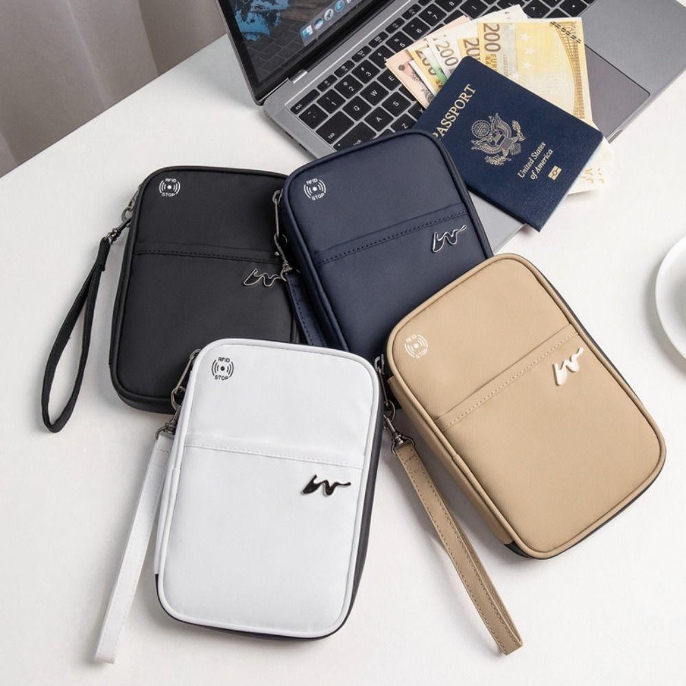 HOBBYIN Thẻ HOBBYIN, Hộp đựng thẻ RFID dung lượng lớn có dây kéo, Hộp đựng hộ chiếu du lịch bằng vải Polyester chống thấm nước thời trang Unisex