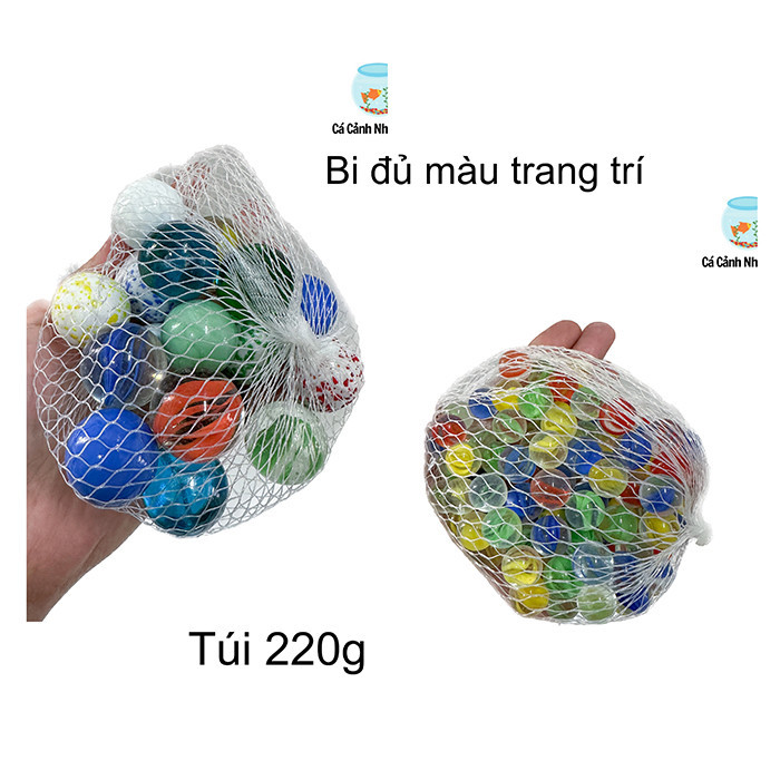 Sỏi Đủ Màu Dạng Bi Trang Trí Bể Cá Cảnh (Túi 220gram)