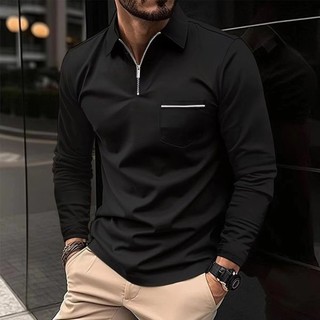 [Plus Size] Áo sơ mi nam dài tay có dây kéo có túi ngoại cỡ dành cho doanh nhân Áo sơ mi Polo màu trơn