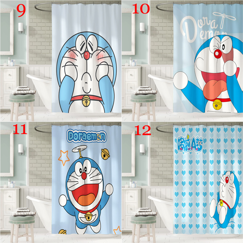 Hoạt Hình Dễ Thương Doremon Polyester Chống Thấm Nước Màn Tắm Chống Nước Phòng Tắm Trang Trí Màn Tắm Vải Trang Trí Phòng Tắm Bộ 12 Móc