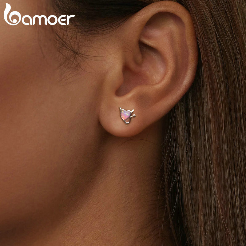Bamoer 925 Sterling Sliver Studs Bông Tai Opal Quỷ Trang Sức Quà Tặng Cho Nữ