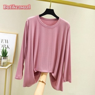 Phụ nữ mỏng dài tay áo thun mùa hè cộng với kích thước đầu lỏng lẻo màu giản dị đầu đồ ngủ