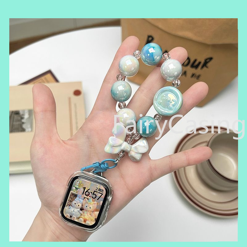 Vòng tay cho Apple watch 49mm 45mm 41mm 40mm 44mm 42mm 38MM S11 Dây đeo Móc chìa khóa Dopamine đầy màu sắc dễ thương cho iwatch Series 9 8 7 6 5 4 3 2 1 Vòng tay đính cườm Ins Phụ kiện mùa hè