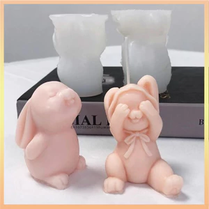 Bóp Thỏ Khuôn Nến Silicon 3D Động Vật Thủ Công Nhựa Thạch Cao Xà Phòng Khuôn DIY Sô Cô La Khối Đá Dụng Cụ Nướng Bánh Nhà Quà Tặng