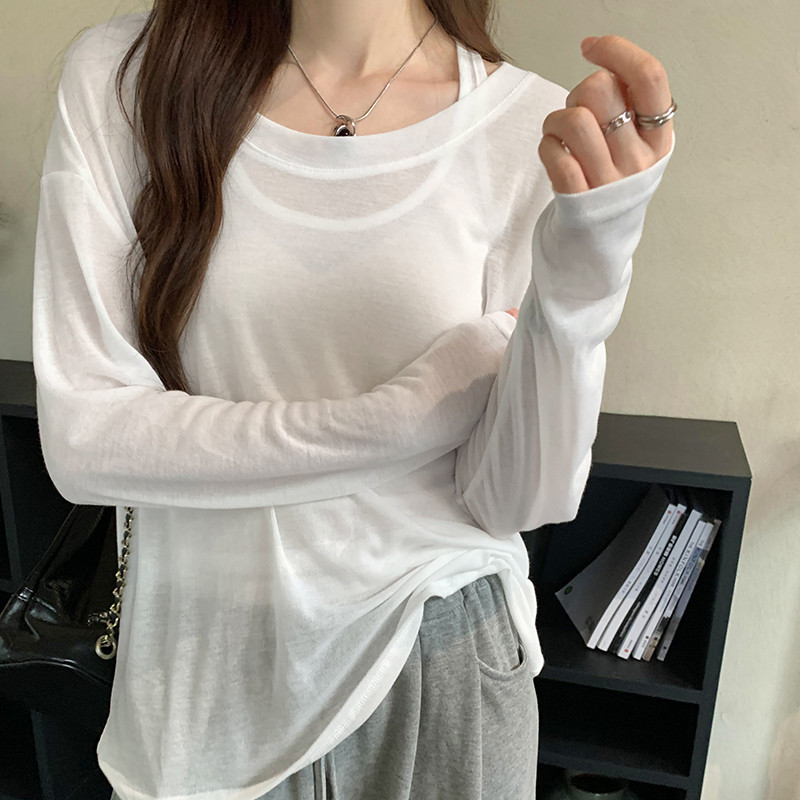 Suxi Dây Tối Giản 2 Miếng Bộ Áo Thun Dài Tay Chống Nắng Áo Rời 240703
