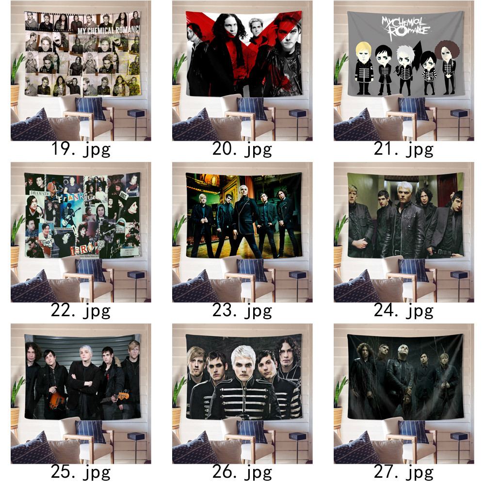 Band My Chemical Romance Tấm thảm treo tường có kẹp Polyester MCR Tấm thảm treo tường phòng ngủ