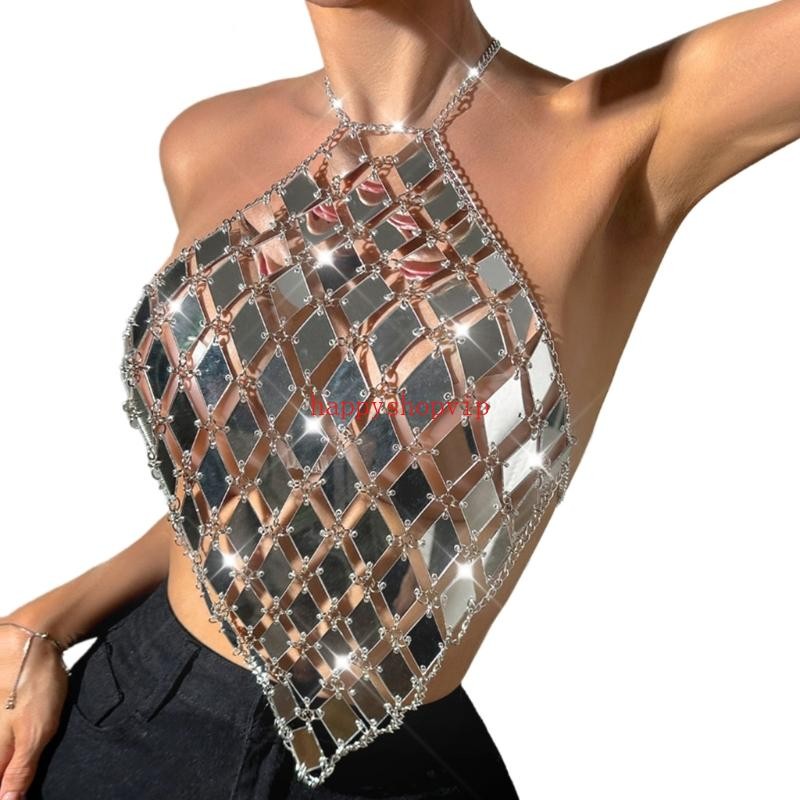 Hsv Nữ Kim Cương Kim Sa Lấp Lánh Dây Crop Top Backless Body Chain Camisole