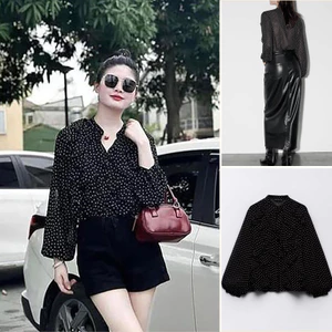 Mùa xuân 2025 Phong cách mới Trang trí nhiều lớp Áo sơ mi chấm bi8741232