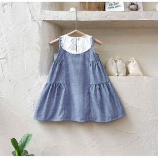 Váy Hè Bé Cotton Caro Thêu Mèo Cho Bé Mặc Đi Học, Đi Chơi,.... 8-26kg