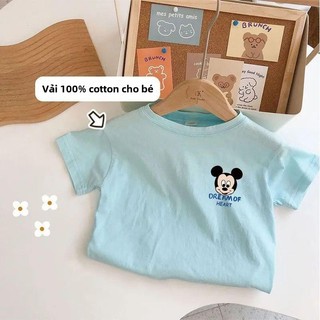 Áo thun trẻ em cotton 100%- In hình chuột Mickey dễ thương -Áo tay ngắn thoáng mát, mềm mại cho bé trai bé gái