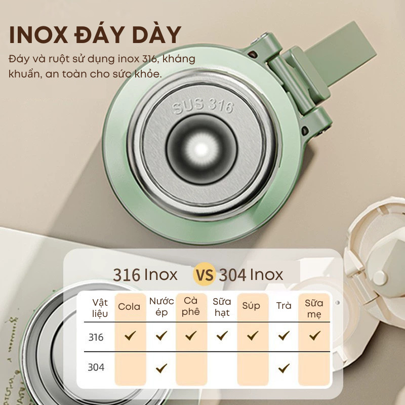 Bình Giữ Nhiệt Cao Cấp 600ml Inox 316 Bình Nước Nắp Tách Thành Cốc, Có Dây Xách Và Lưới Lọc Trà Tiện Lợi | 255