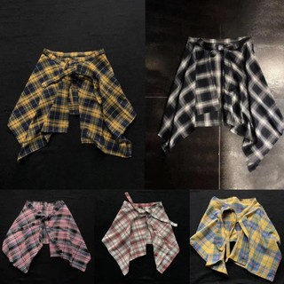 ASDFGER Nữ Kẻ Sọc, Áo Sơ Mi Co Giãn Không Đều, Retro Xanh Trắng Lưới Nơ Nơ Mini Chữ a Váy Ngắn Bé Gái Dạo Phố